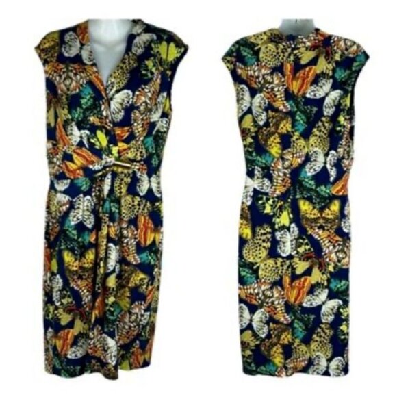 Ellen Tracy Dress 14 Colorful Butterfly Stretch Career Church Washable NEW - Picture 3 of 11